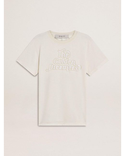 Golden Goose Deluxe Brand Natural T-Shirt With Print On The Front