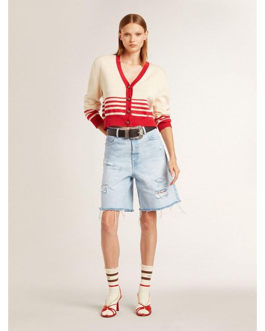 Calzini Bianco Vissuto Con Dettagli Distressed E Stripes Marroni, Uomo, Taglia di Golden Goose Deluxe Brand in Natural da Uomo