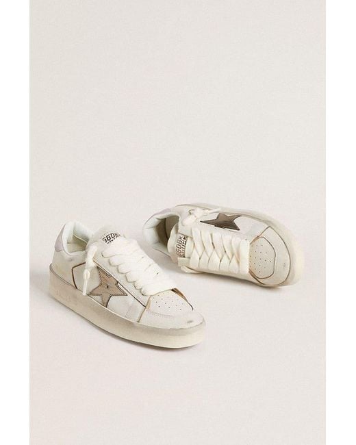 Stardan En Cuir Nappa Avec Étoile En Cuir Lamé Argenté Et Contrefort En Daim Rose, Femme, Taille Golden Goose Deluxe Brand en coloris Natural