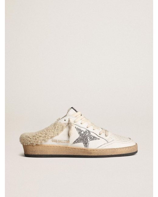 Golden Goose Deluxe Brand Natural Ball Star Sabots With Glitter Star And Shearling Lining