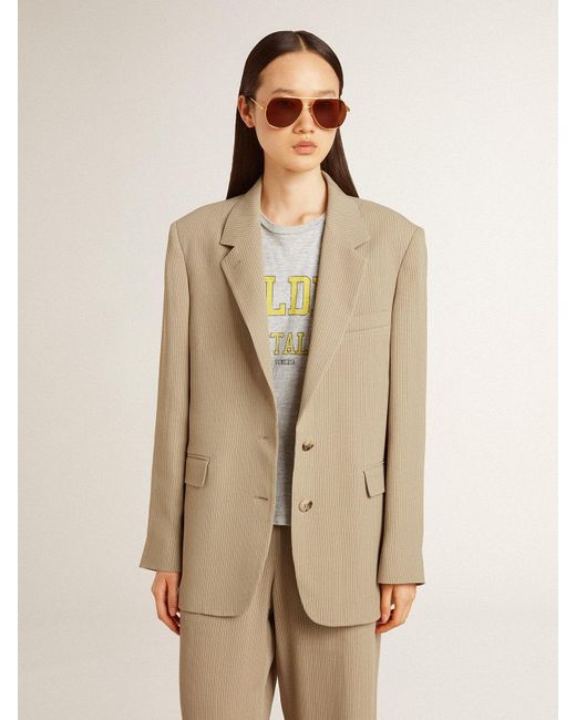 Golden Goose Deluxe Brand Natural Pinstripe Single-Breasted Jacket With An Oversized Fit