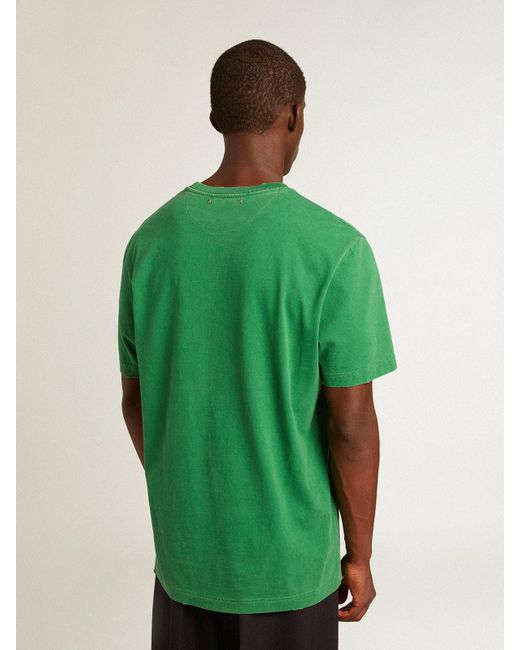 T-Shirt Homme En Coton Vert Avec Inscription Au Centre, Homme, Taille Golden Goose Deluxe Brand pour homme en coloris Green