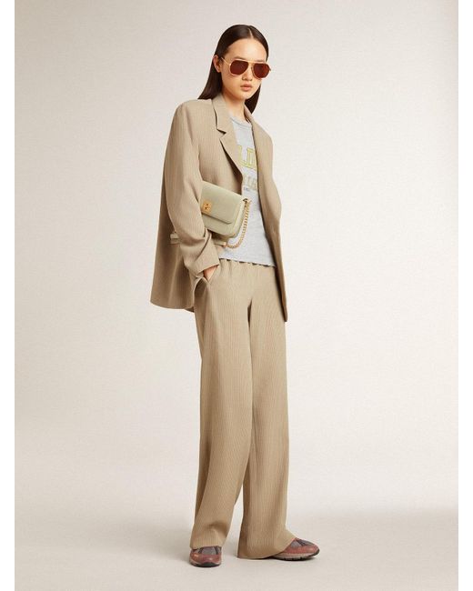 Golden Goose Deluxe Brand Natural Pinstripe Single-Breasted Jacket With An Oversized Fit