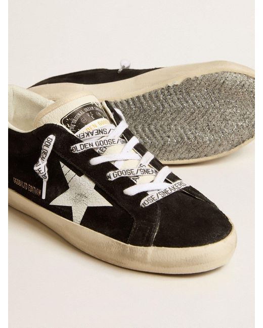 Super-Star Femme Ltd En Daim Noir Avec Étoile Imprimée Blanche Et Contrefort À Paillettes Argentées, Femme, Taille Golden Goose Deluxe Brand en coloris Multicolor