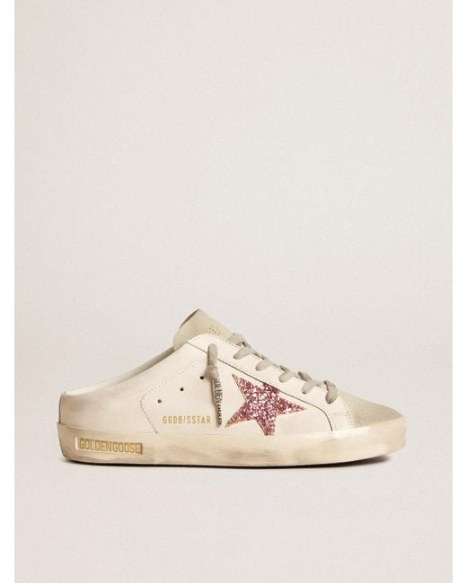 Golden Goose Deluxe Brand Natural Bio-Based Super-Star Sabot With Glitter Star And Suede Toe
