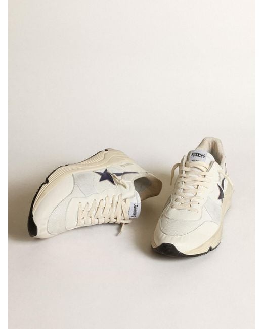 Golden Goose Running Sole In White Mesh And Nappa Leather With A Blue ...