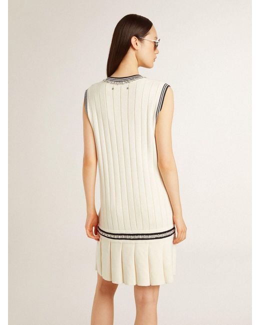 Golden Goose Deluxe Brand Natural 'Worn- Cotton Vest Dress With Dark Ribbing And Crystals