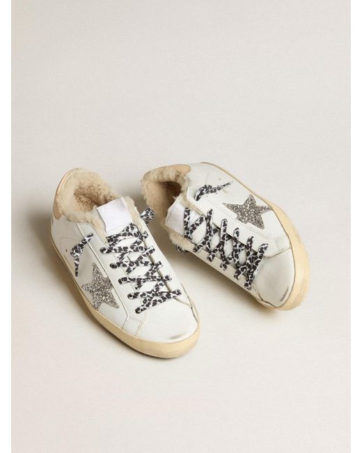 Golden Goose Deluxe Brand Natural Super-Star Ltd With Shearling Lining And Glitter Star