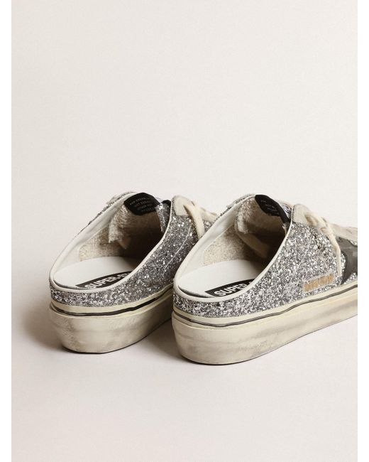 Mules Super-Star Pour Femme À Paillettes Argentées Avec Étoile En Cuir Noir, Femme, Taille Golden Goose Deluxe Brand en coloris Natural