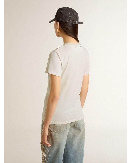 Golden Goose Deluxe Brand Natural T-Shirt With Print On The Front