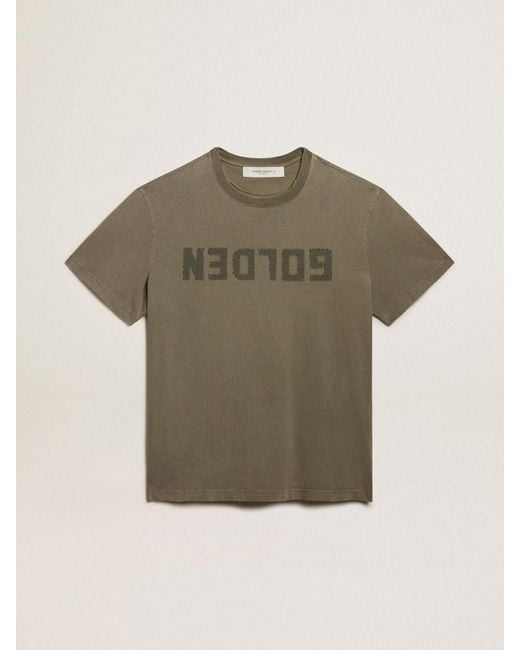 Golden Goose Deluxe Brand Green Regular-Fit T-Shirt With Golden Lettering On The Front