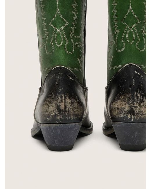 Bottes Montantes Wish Star Pour Femme En Cuir Noir Avec Tige En Cuir Vert Et Broderies Blanches, Femme, Taille Golden Goose Deluxe Brand en coloris Green