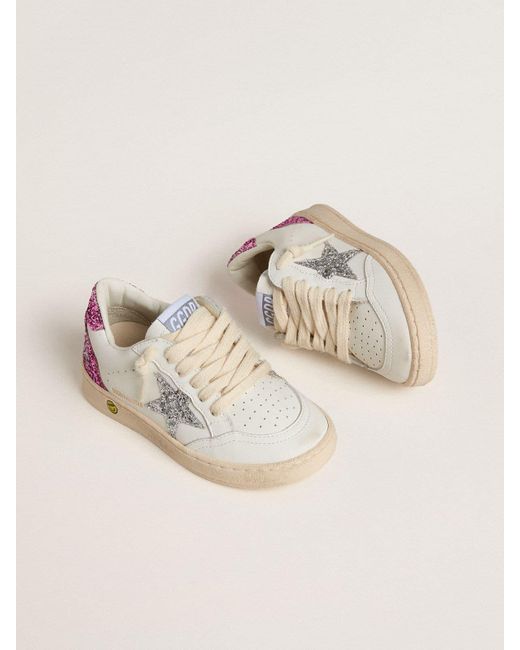 Golden Goose Deluxe Brand Natural Junior Ball Star With Glitter Star And Glitter Heel Tab