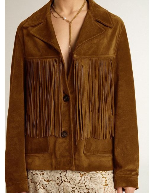 Golden Goose Deluxe Brand Brown Tobacco-Colored Suede Jacket With Fringes