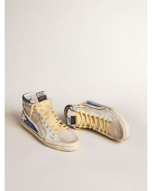 Slide En Canvas Blanc Perlé Et Daim Bleu Avec Étoile Et Virgule En Cuir Blanc, Homme, Taille Golden Goose Deluxe Brand pour homme en coloris Natural