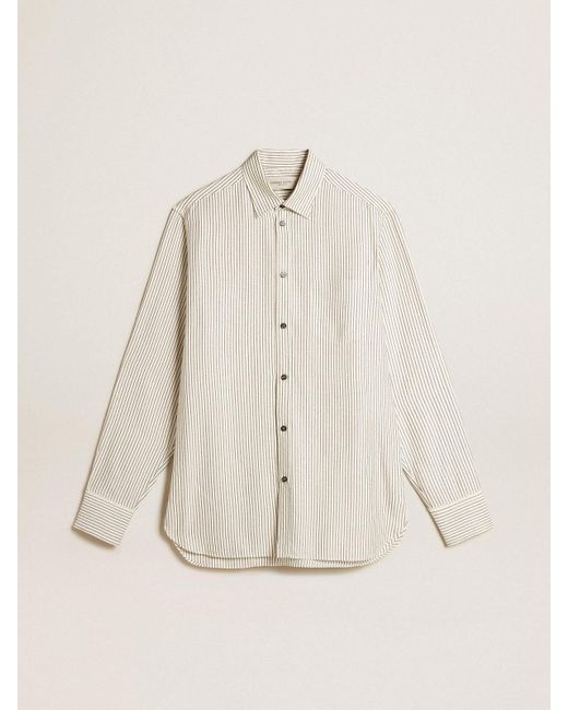 Golden Goose Deluxe Brand Natural ’S Viscose Shirt With Narrow Stripes