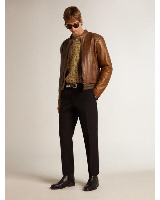 Golden Goose Deluxe Brand Brown Biker-Inspired Nappa Leather Jacket for men