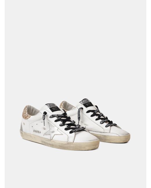 Golden Goose Deluxe Brand Natural Leather Super-Star Sneakers With Glittery Heel Tab