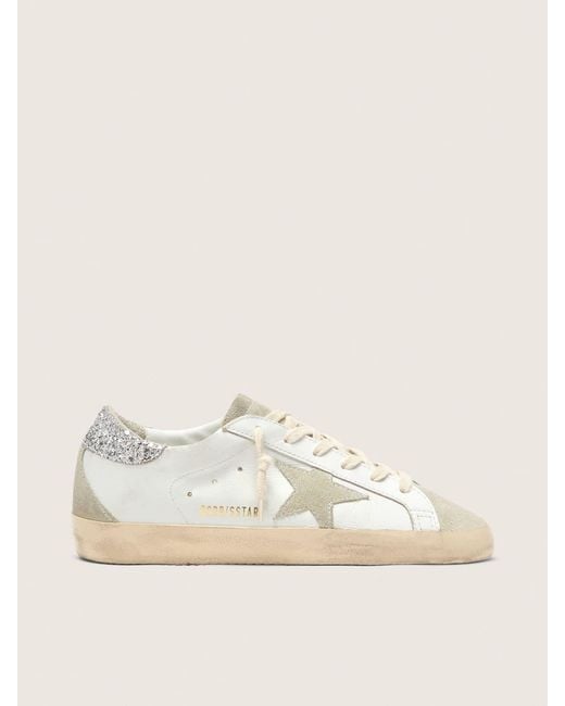 Golden Goose Super-Star With Star And Glitter Heel Tab in Natural