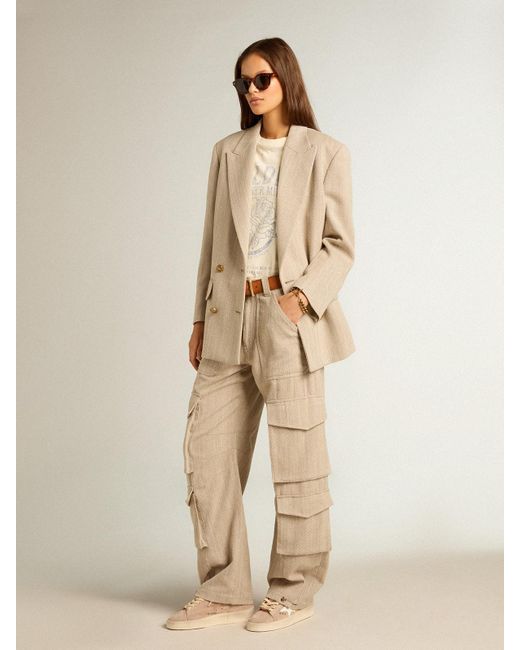 Pantalon Cargo Pour Femme En Coton À Chevrons Couleur Foncé, , Taille Golden Goose Deluxe Brand en coloris Natural