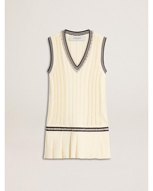 Golden Goose Deluxe Brand Natural 'Worn- Cotton Vest Dress With Dark Ribbing And Crystals