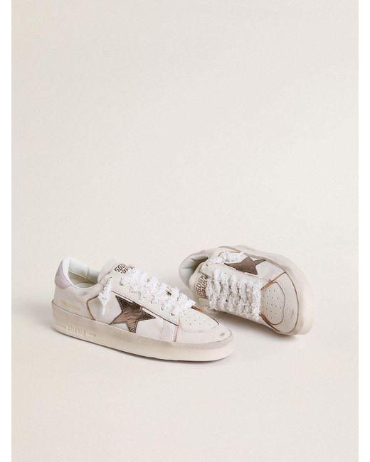 Stardan En Cuir Nappa Avec Étoile En Cuir Lamé Argenté Et Contrefort En Daim Rose, Femme, Taille Golden Goose Deluxe Brand en coloris Natural