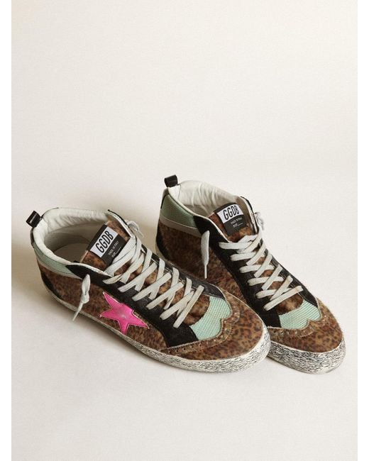 Mid Star En Cuir Façon Poulain À Imprimé Léopard Avec Étoile En Cuir Fuchsia, Homme, Taille Golden Goose Deluxe Brand pour homme en coloris Multicolor