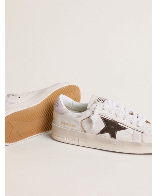 Stardan En Cuir Nappa Avec Étoile En Cuir Lamé Argenté Et Contrefort En Daim Rose, Femme, Taille Golden Goose Deluxe Brand en coloris Natural
