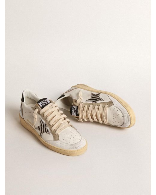 Golden Goose Deluxe Brand Natural Ball Star Ltd With Zebra-Print Star And Metallic Leather Insert