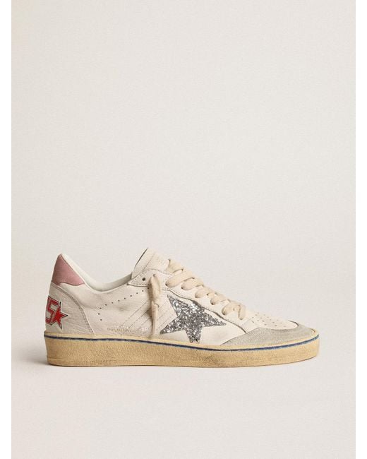 Golden Goose Deluxe Brand Natural Ball Star Ltd With Glitter Star And Suede Heel Tab