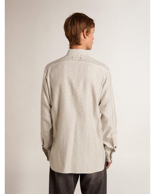 Golden Goose Deluxe Brand Natural ’S Viscose Shirt With Narrow Stripes