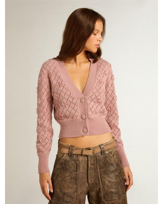 Cardigan Cropped di Golden Goose Deluxe Brand in Pink