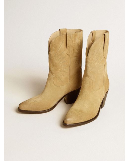 Bottes Basses Wish Star En Daim Ciré Couleur Sable Avec Broderie À Motif D'Étoile, Femme, Taille Golden Goose Deluxe Brand en coloris Natural