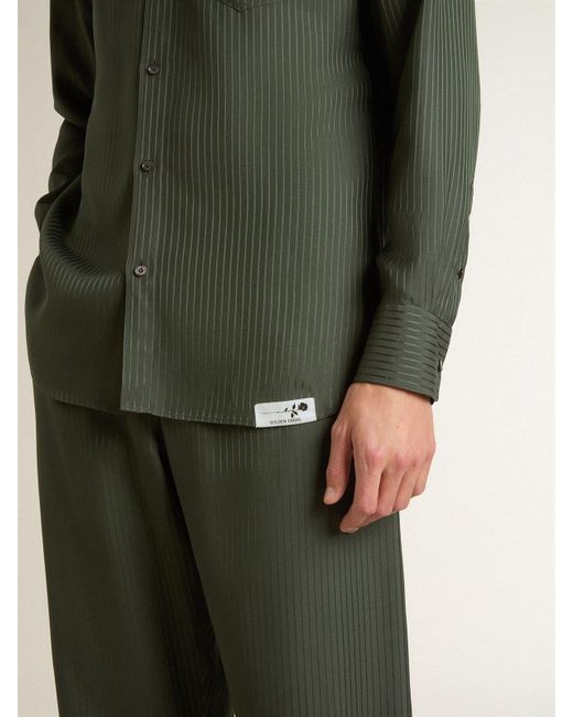 Camicia Da Uomo Verde Scuro A Righe Verticali, Uomo, Taglia di Golden Goose Deluxe Brand in Green da Uomo