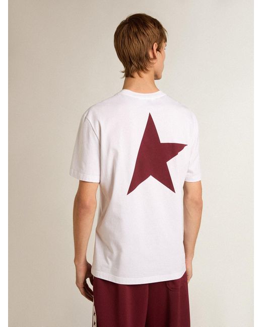 Golden Goose Deluxe Brand Natural T-Shirt With Contrasting Burgundy Logo And Star for men