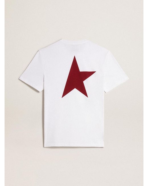 Golden Goose Deluxe Brand Natural T-Shirt With Contrasting Burgundy Logo And Star for men