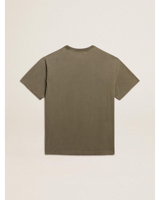 Golden Goose Deluxe Brand Green Regular-Fit T-Shirt With Golden Lettering On The Front