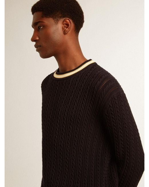 Golden Goose Deluxe Brand Black ’ Round-Neck Sweater With Contrasting Ribbing for men