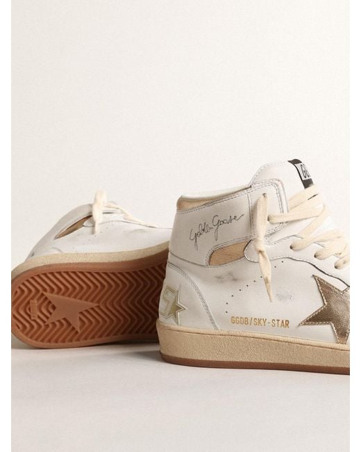 Sky-Star En Cuir Nappa Blanc Avec Étoile Et Contrefort En Cuir Lamé Doré, Femme, Taille Golden Goose Deluxe Brand en coloris Natural