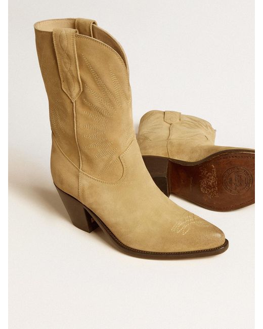 Bottes Basses Wish Star En Daim Ciré Couleur Sable Avec Broderie À Motif D'Étoile, Femme, Taille Golden Goose Deluxe Brand en coloris Natural