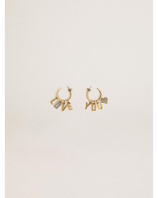Golden Goose Deluxe Brand Natural Hoop Earrings With Drop Love You Lettering And Crystals