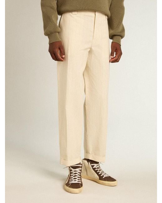 Pantalon Homme Couleur Crème En Coton À Rayures, , Taille Golden Goose Deluxe Brand en coloris Natural