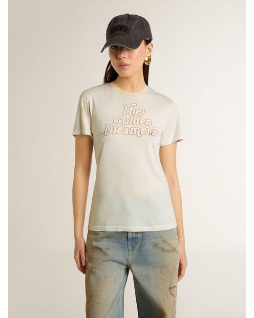 Golden Goose Deluxe Brand Natural T-Shirt With Print On The Front