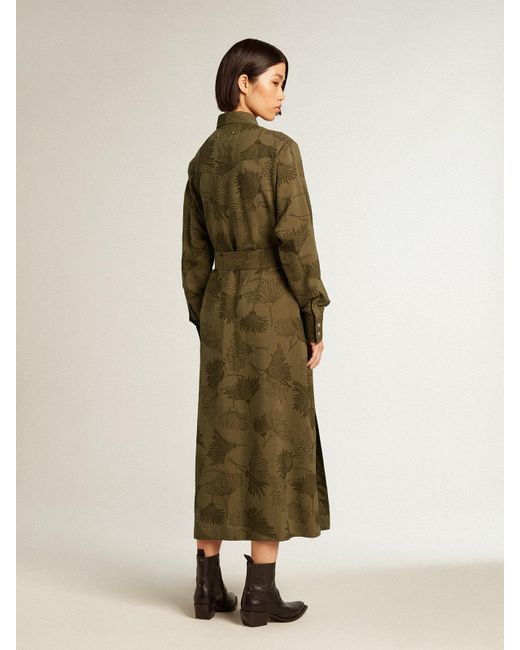 Golden Goose Deluxe Brand Green Viscose And Cotton Shirt Dress With Floral Print