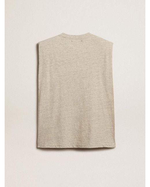 Golden Goose Deluxe Brand Natural Aged Sleeveless T-Shirt With Padded Shoulder And Pearls