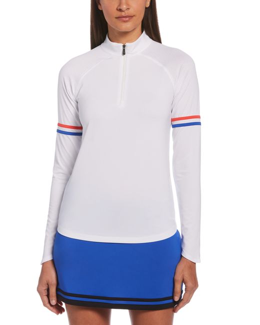 Original Penguin 1/4 Zip Tennis Shirt With Contrast Sleeves in White Lyst
