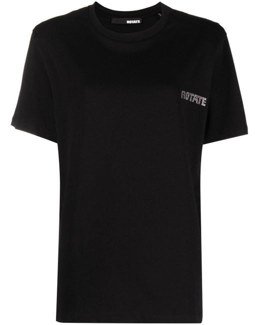 ROTATE BIRGER CHRISTENSEN Black Rhinestone-logo Organic-cotton T-shirt