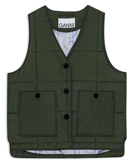 Ganni Green Button-up Quilted Gilet