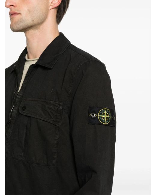 Giacca-camicia con applicazione Compass di Stone Island in Black da Uomo