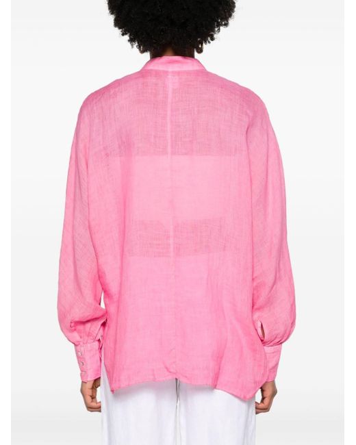 120% Lino Pink Band-collar Linen Shirt